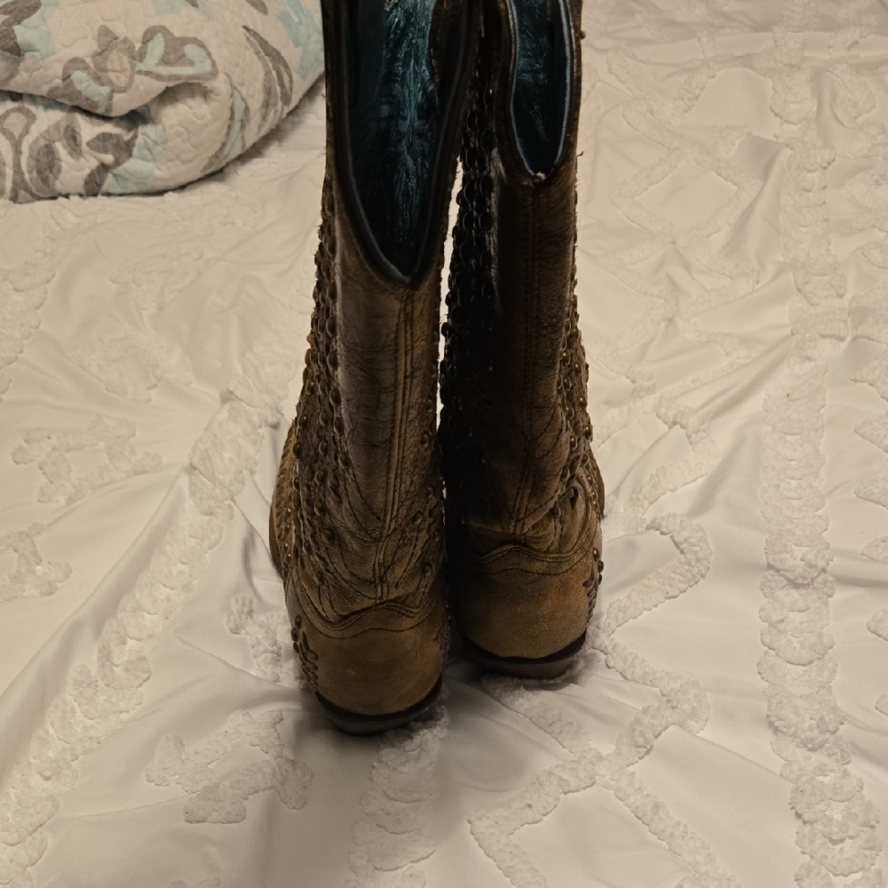 Rustic Tan Studded Leather Boots - image 3